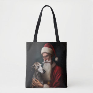 Gråhund med Tomte Festiv Jul Tygkasse