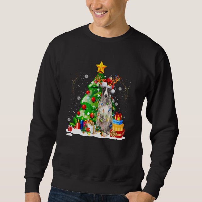Gråhund Ren Julbelysning Hund Jul Lång Ärmad Tröja (Framsida)