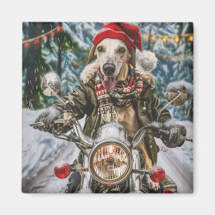 Gråhund Ridande Motorcykel Jul Magnet