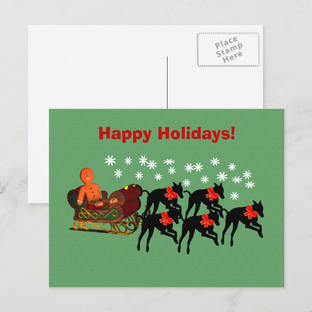 Gråhund Sleigh Julfirande  Helg Vykort (Fram/baksida)