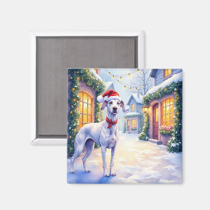 Gråhund Snöig by Santa hatt Jul Konst Magnet