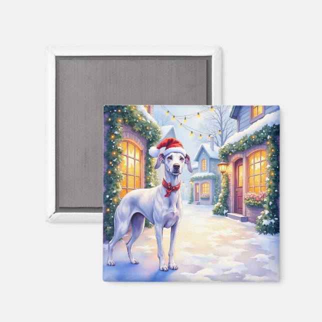 Gråhund Snöig by Santa hatt Jul Konst Magnet (Front/Back)