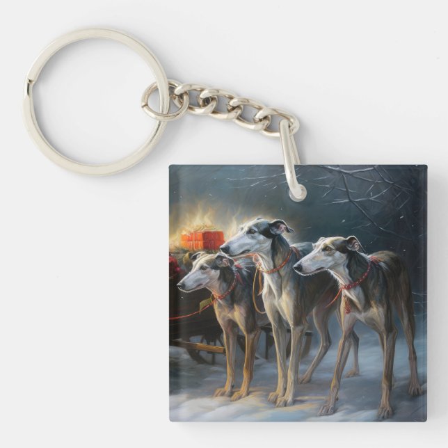 Gråhund Snöig Släd Jul Dekoration (Framsidan)