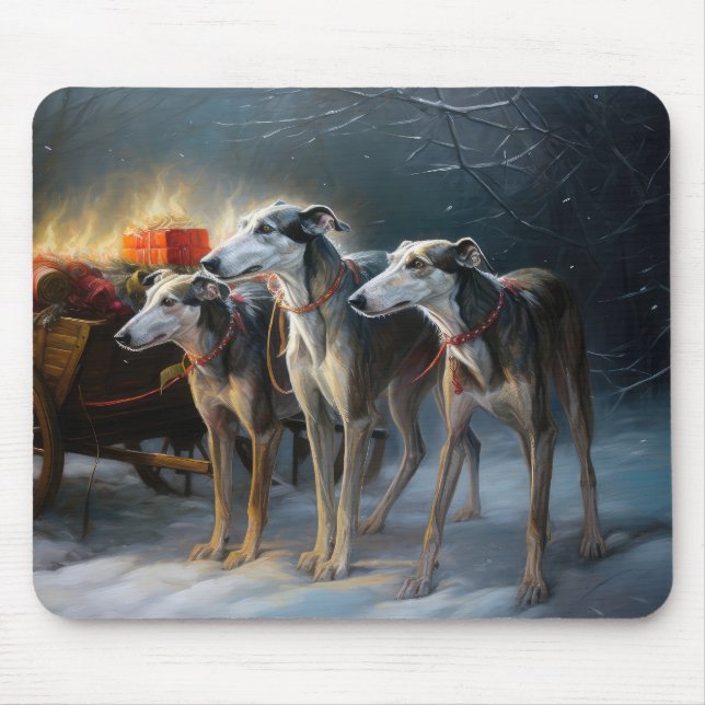 Gråhund Snöig Släd Jul Dekoration Musmatta (Framsidan)