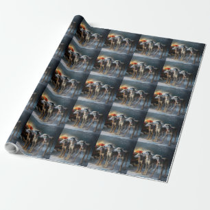 Gråhund Snöig Släd Juldekoration Presentpapper