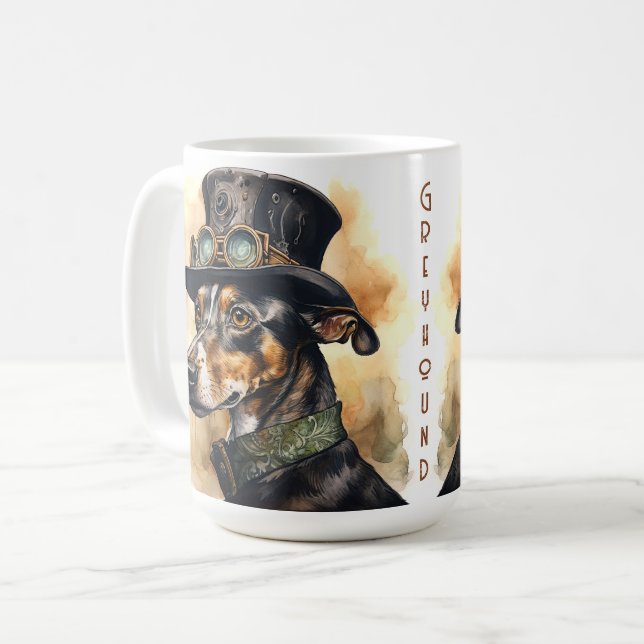 Gråhund Steampunk Hund Kaffemugg (Framsida vänster)