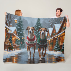 Gråhundar Jul Snö Högtid Fleecefilt