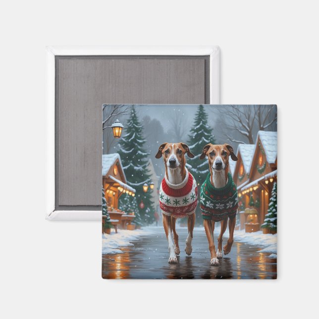 Gråhundar Jul Snö Holiday Magnet (Front/Back)
