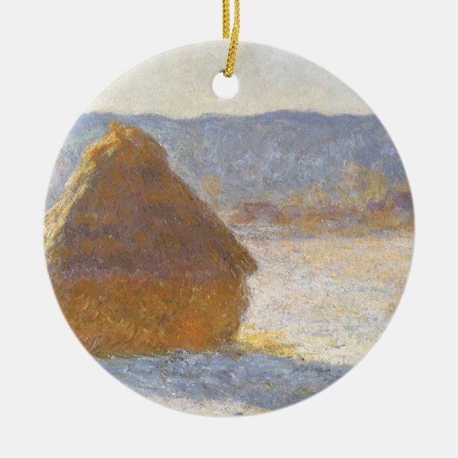 Grainstack i morgon, Snö-effekt av Claude Monet Julgransprydnad Keramik (Framsidan)