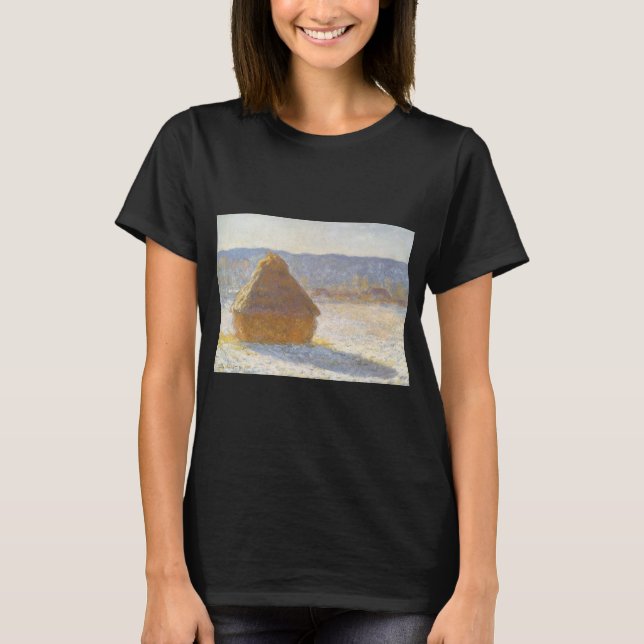 Grainstack i morgon, Snö-effekt av Claude Monet T-shirt (Framsida)
