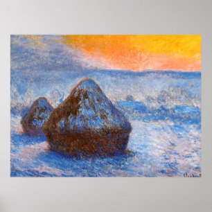 Grainstack vid solnedgång, Snö-effekt. Poster