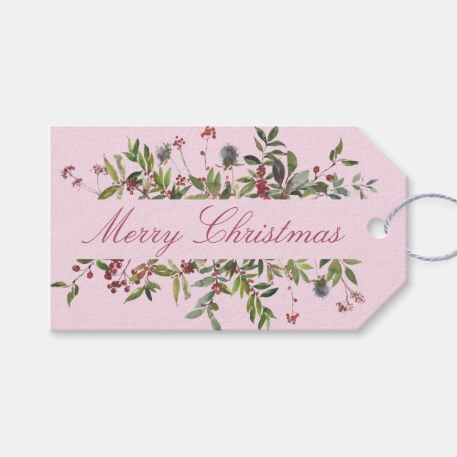 Graktfulla berries och Vinterblomma jul Presentetikett (Framsidan (Horisontell))