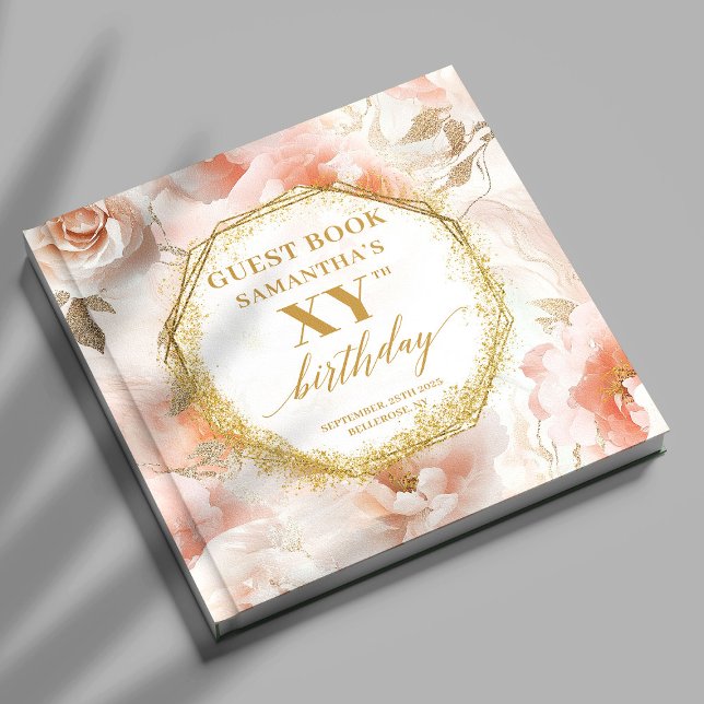 Graktsam dammsug Rosa Elfenbenskustens födelsedags Gästböcker (Graceful Dusty Pink Ivory Gold Birthday Guest Book

)