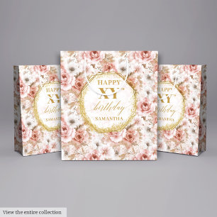 Graktsam Pastel Rosa Rustic Guld Birthday Gift Bag