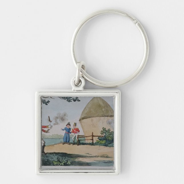 Gräl som slåss en duell fyrkantig silverfärgad nyckelring (Framsidan)