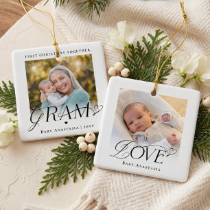 Gram första jul barnbarnsfoto minnessaker julgransprydnad keramik