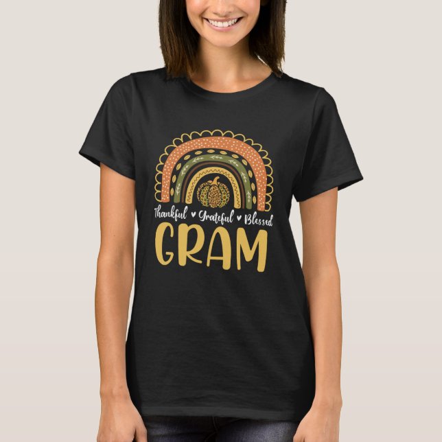 Gram Pumpkin Rainbow Sunflower Thankful Grateful B T Shirt (Framsida)