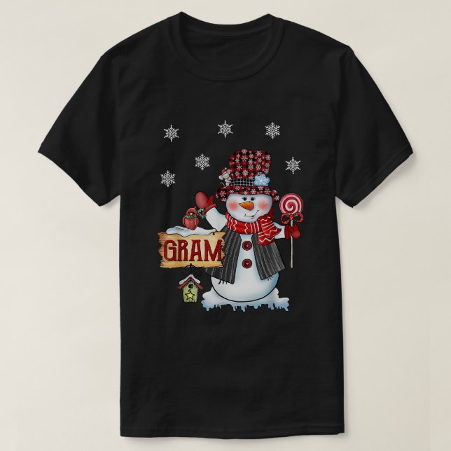 Gram Snowman Christmas Candy Cane Red Plaid Santa  T Shirt (Design framsida)