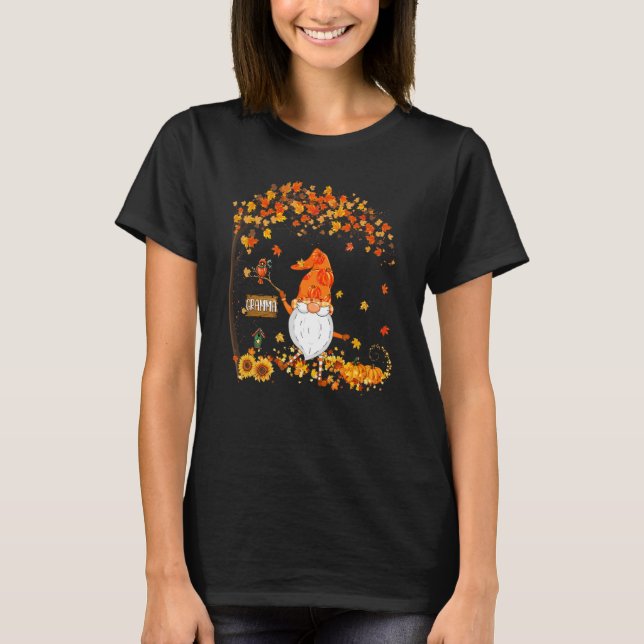 Gramma Gnome Autumn Pumpkin Maple Leaf Fall Season T Shirt (Framsida)