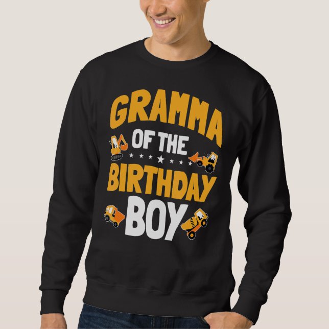 Gramma of the Birthday Boy Construction Worker Bda Lång Ärmad Tröja (Framsida)