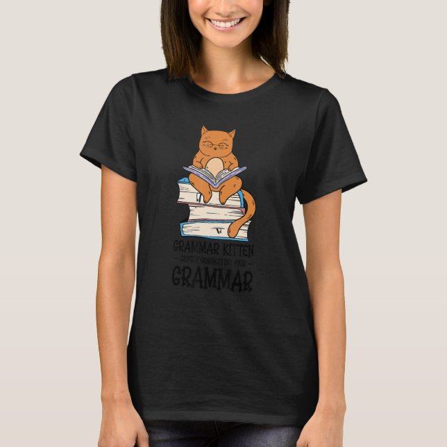 Grammar Kitten rättar Gent engelska lärare T Shirt (Framsida)