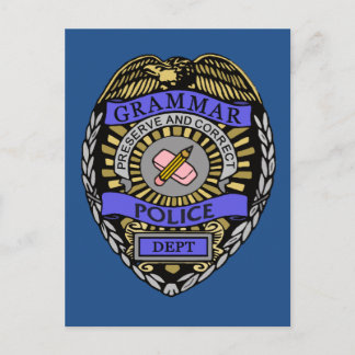 Grammar Police Dept Badge Pencil Eraser Vykort