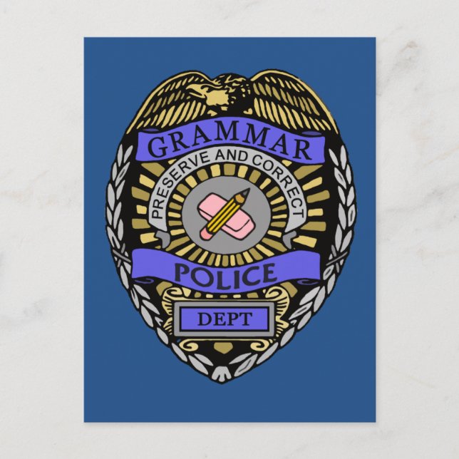 Grammar Police Dept Badge Pencil Eraser Vykort (Framsida)