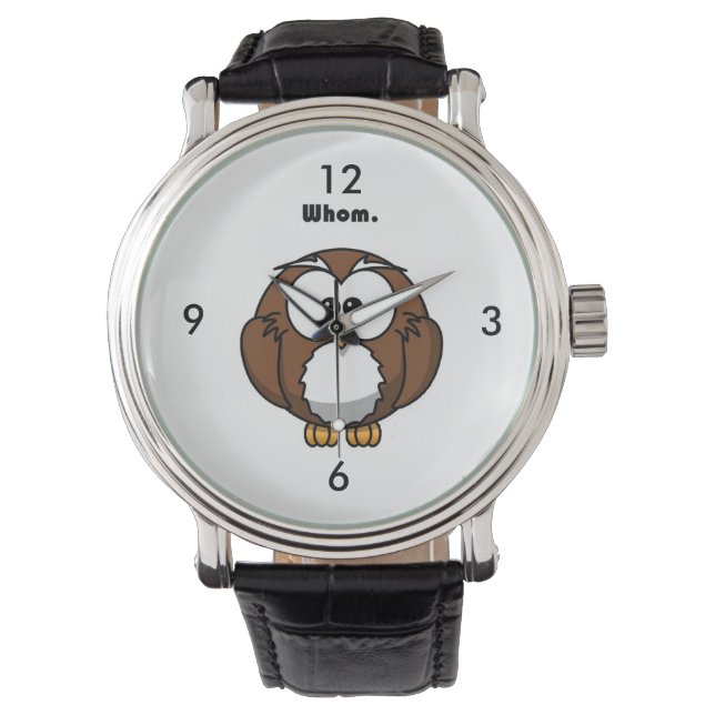 Grammar Uggla Whom Funny Writer Joke Tecknad Armbandsur (Framsida)