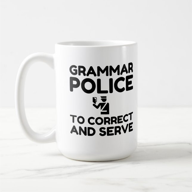Grammatikpolisen för att rätta till och vara  kaffemugg (Vänster)