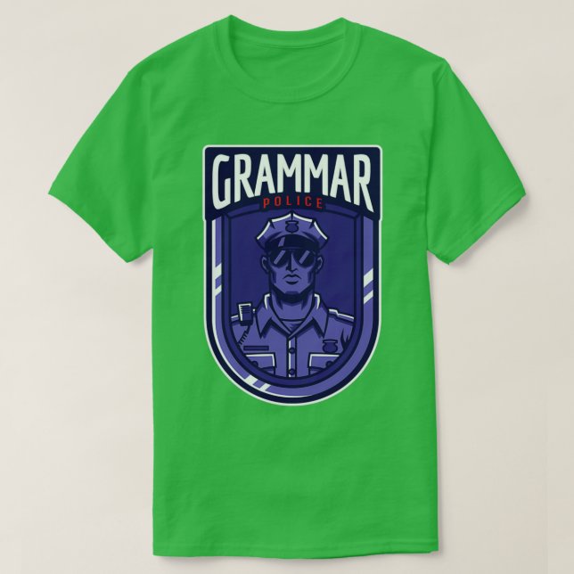 Grammatikpoliser, poliskårens manslärare, lustigt t shirt (Design framsida)