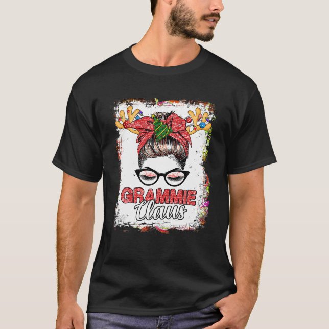Grammie Claus Messy Bun Wink Öga jul Reindee T Shirt (Framsida)