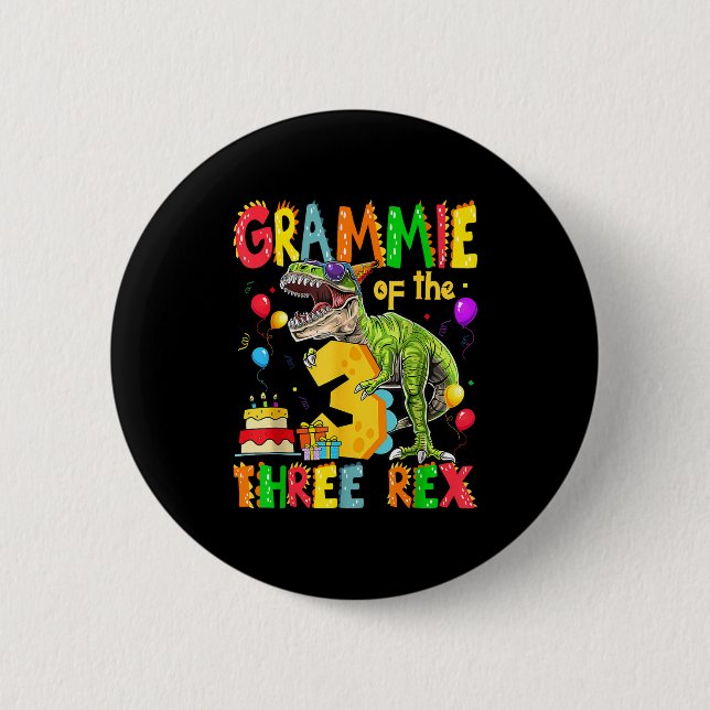 Grammie de tre Rex 3:e födelsedagspojken Dinosaur Knapp (Framsida)