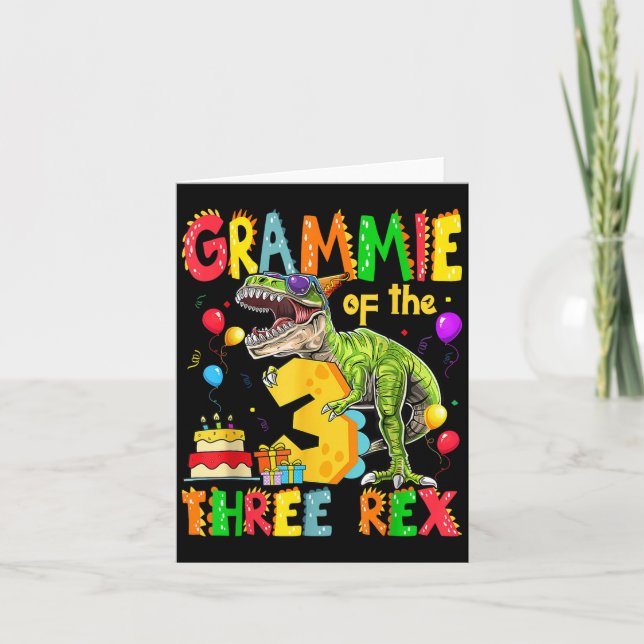 Grammie de tre Rex 3:e födelsedagspojken Dinosaur Kort (Framsida)