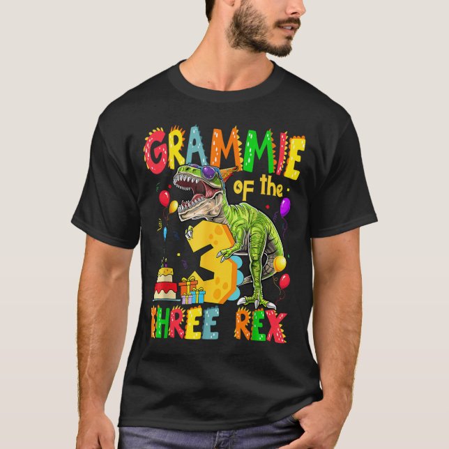 Grammie de tre Rex 3:e födelsedagspojken Dinosaur T Shirt (Framsida)