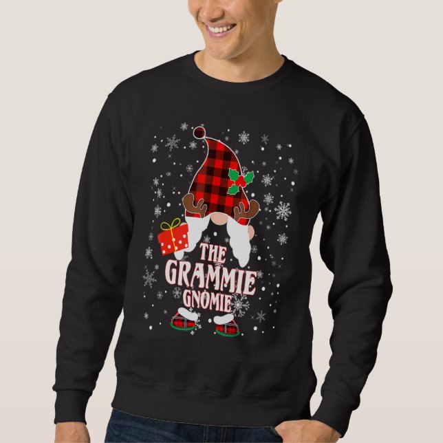 Grammie Gnome Buffalo Plaid Matching Family Christ Lång Ärmad Tröja (Framsida)