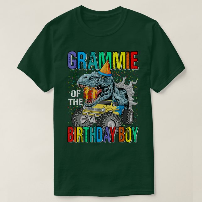 Grammie of the Birthday Boy Monster Lastbil Dinosa T Shirt (Design framsida)