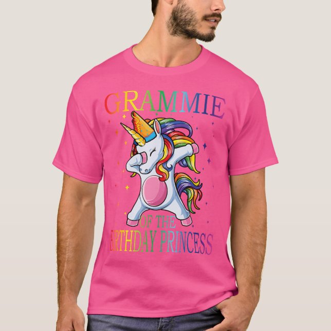 Grammie of the Birthday Princess Unicorn T Shirt (Framsida)