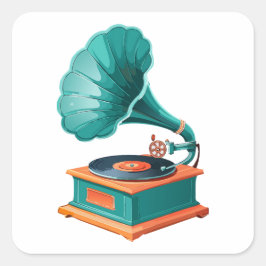 Grammofon Fyrkantigt Klistermärke