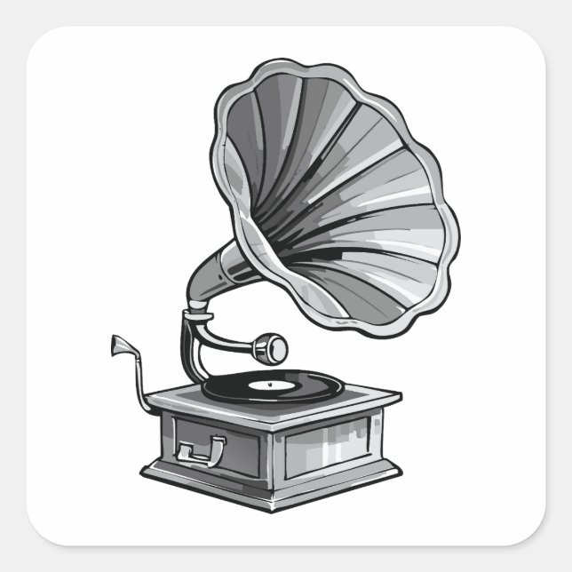 Grammofon Fyrkantigt Klistermärke (Framsida)