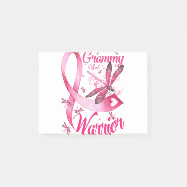 Grammy Av En Warrior Trollslända Bröstcancer Post-it Block (Framsida)