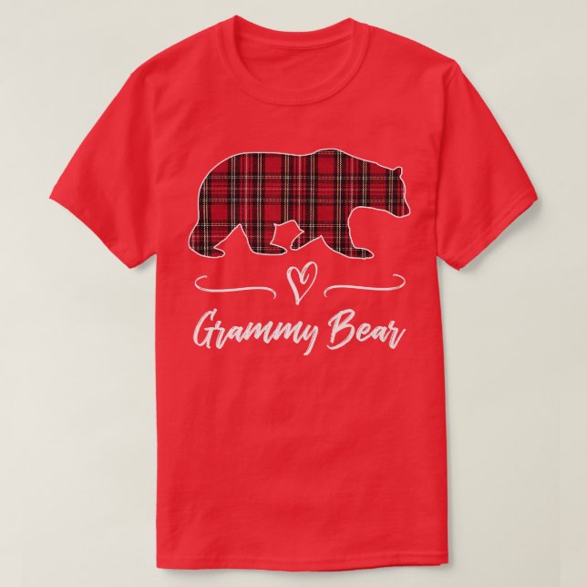 Grammy Bear Red Tartan Play Heart Roligt Grandma G T Shirt (Design framsida)