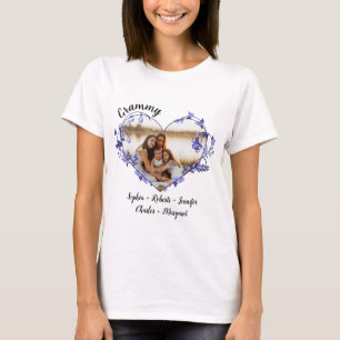 Grammy-blommans hjärta med Barnbarn Namn och foto T Shirt