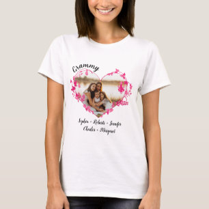 Grammy-blommans hjärta med Barnbarn Namn och foto T Shirt