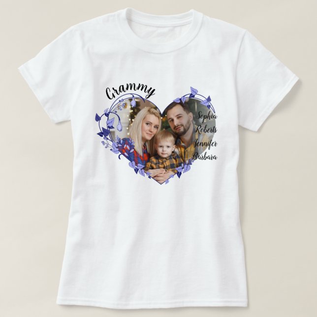 Grammy-blommans hjärta med Barnbarn Namn och foto T Shirt (Design framsida)