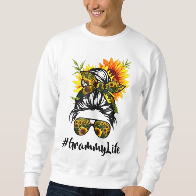 Grammy Life Messy Hair Bun SunblommWomen Mor' Lång Ärmad Tröja (Framsida)