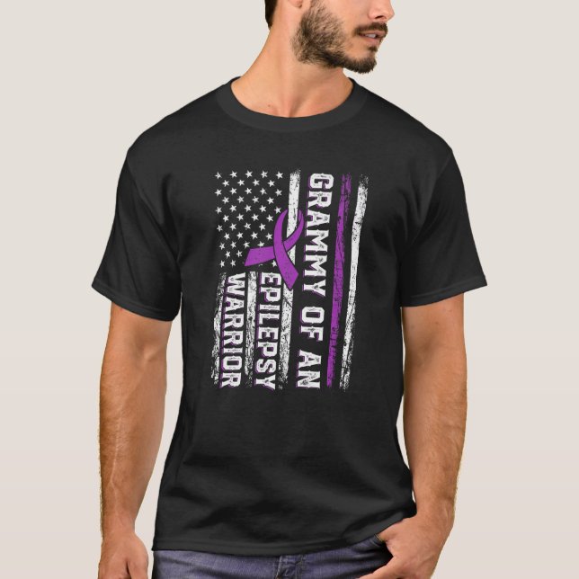 Grammy of a Warrior Epilepsy Purple Ribbon Support T Shirt (Framsida)