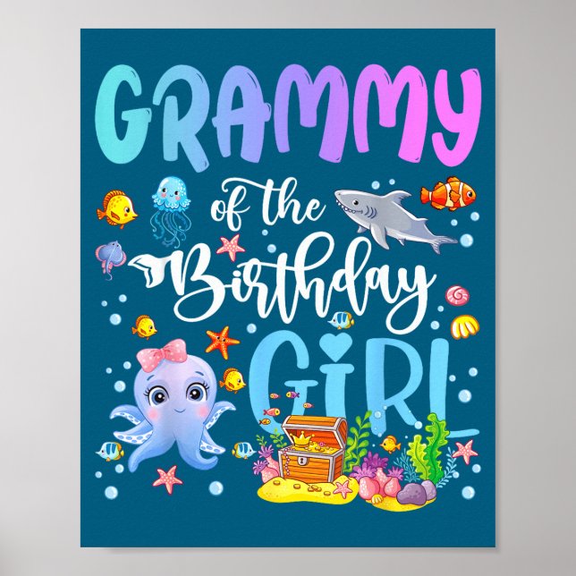 Grammy Of The Birthday Girl Sea Fish Ocean Aquariu Poster (Framsidan)