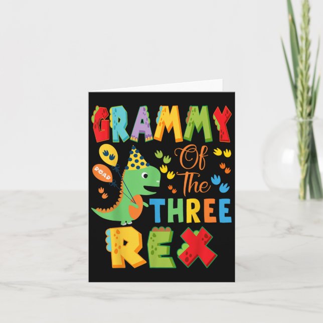 Grammy of the three rex 3rd Birthday Boy Dinosaur Kort (Framsida)
