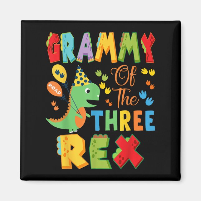 Grammy of the three rex 3rd Birthday Boy Dinosaur Magnet (Framsidan)