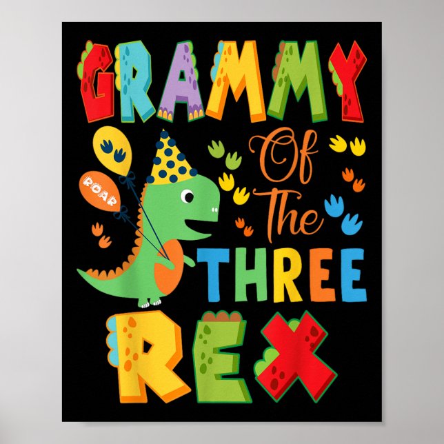 Grammy of the three rex 3rd Birthday Boy Dinosaur Poster (Framsidan)